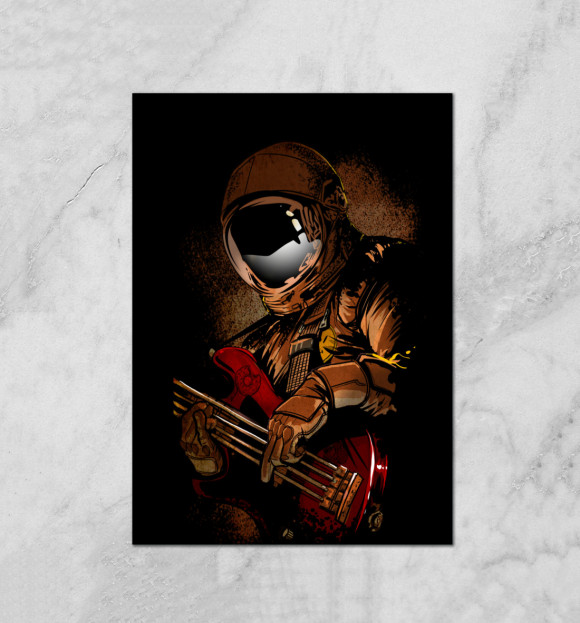 Плакат с изображением Космонавт музыкант цвета Белый