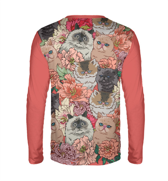 Мужской лонгслив с изображением Коты в цветах цвета Белый