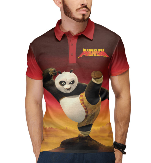 Мужское поло с изображением Kung Fu Panda цвета Белый