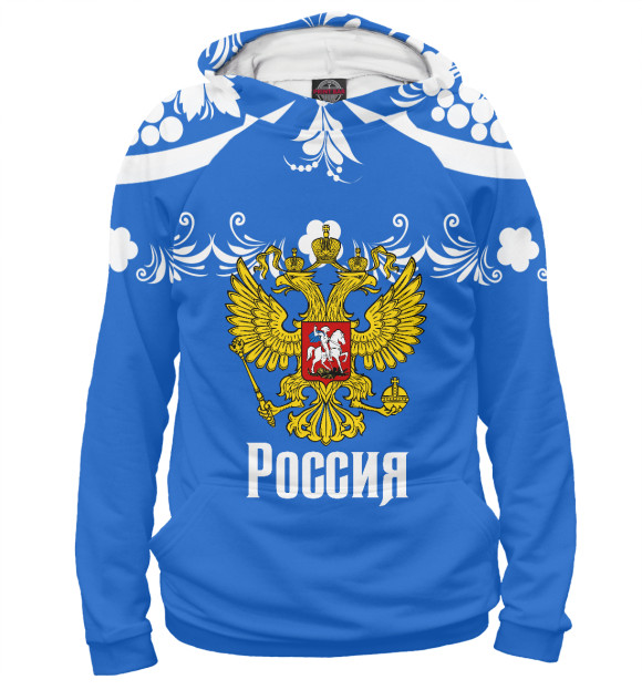 Мужское худи с изображением Россия спорт цвета Белый