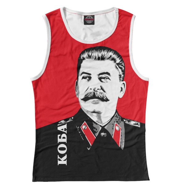 Женская майка с изображением КОБА - Джугашвили Иосиф Виссарионович цвета Белый