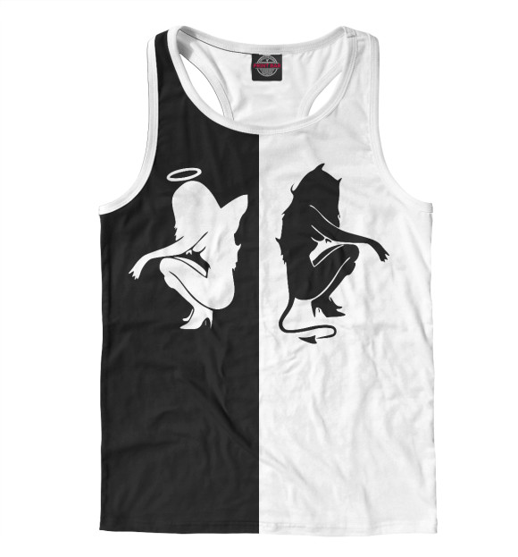 Мужская майка-борцовка с изображением Ангел и демон цвета Белый