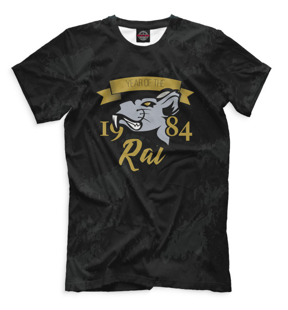 Мужская футболка с изображением Год крысы — 1984 цвета Черный