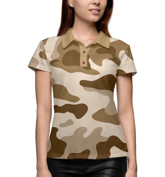 Женское поло с изображением Коричневый камуфляж цвета Белый