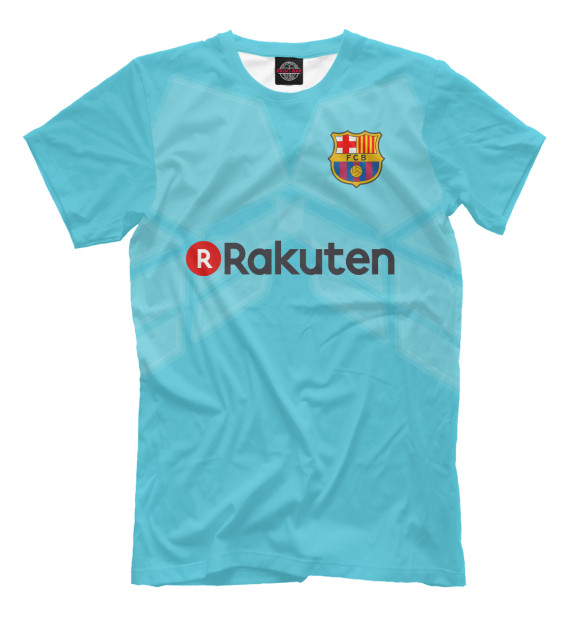 Мужская футболка с изображением Барселона Форма Гостевая 17/18 цвета Грязно-голубой