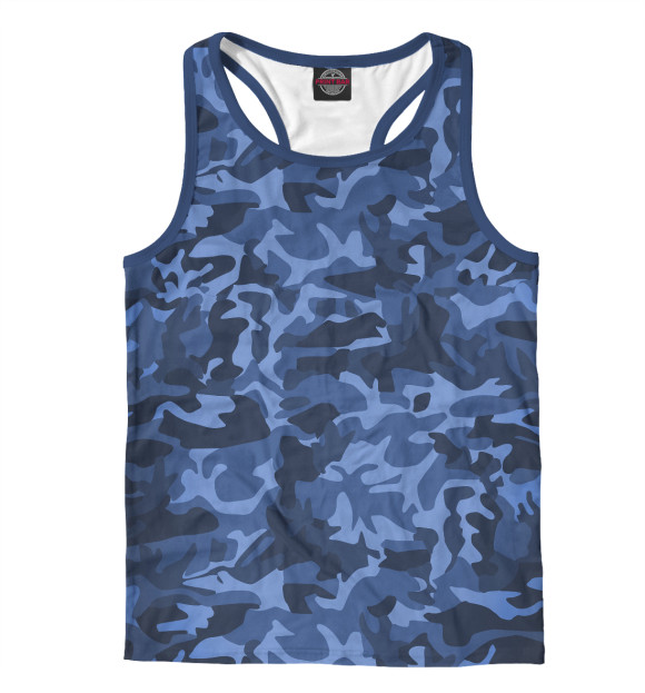 Мужская майка-борцовка с изображением Синий камуфляж цвета Белый