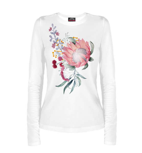 Женский лонгслив с изображением Букет цветов цвета Белый
