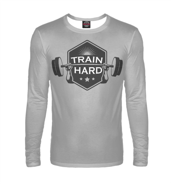 Мужской лонгслив с изображением Train hard цвета Белый