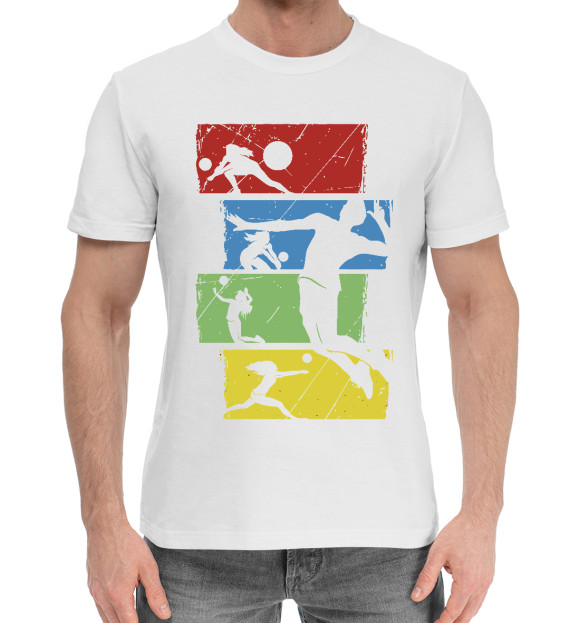 Мужская хлопковая футболка с изображением Волейбол цвета Белый