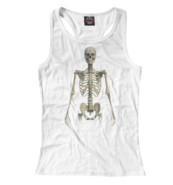 Женская майка-борцовка с изображением Стоящий скелет цвета Белый