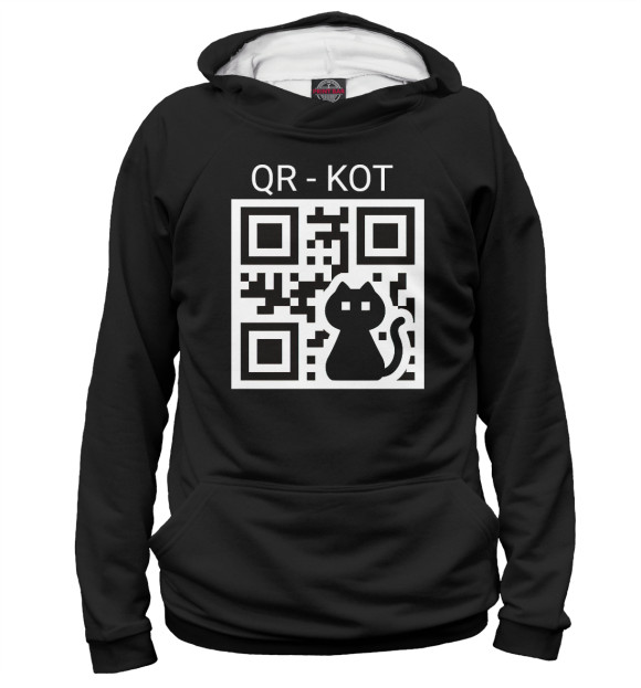 Мужское худи с изображением QR - КОТ black цвета Белый