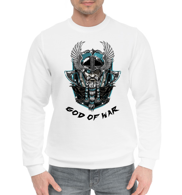 Мужской хлопковый свитшот с изображением Бог войны Один цвета Белый