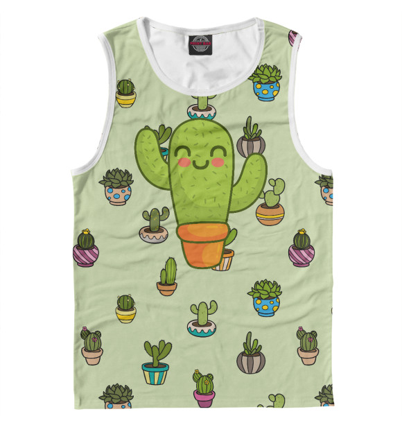 Мужская майка с изображением Веселый кактус цвета Белый