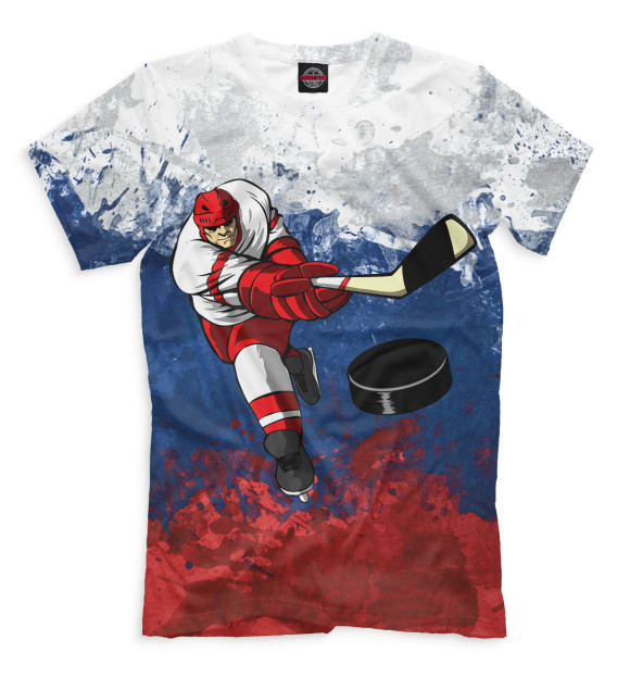 Мужская футболка с изображением Хоккеист и триколор цвета Молочно-белый