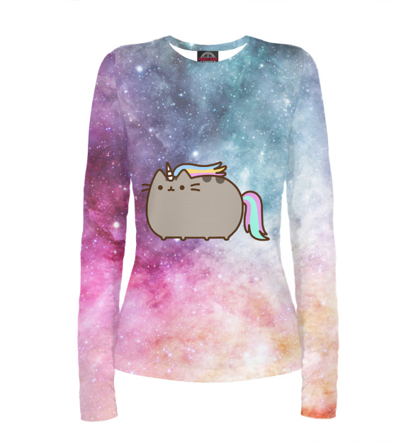 Женский лонгслив с изображением Pusheen Единорожка цвета Белый