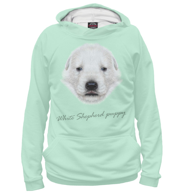 Мужское худи с изображением White shepherd puppy цвета Белый