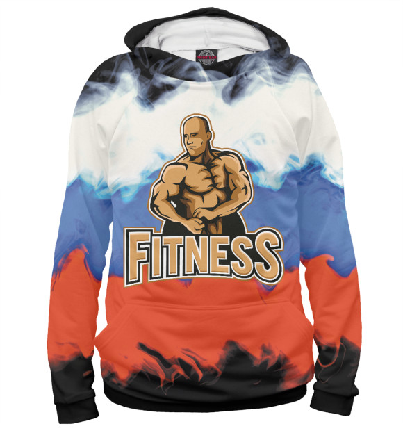 Мужское худи с изображением FITNESS цвета Белый