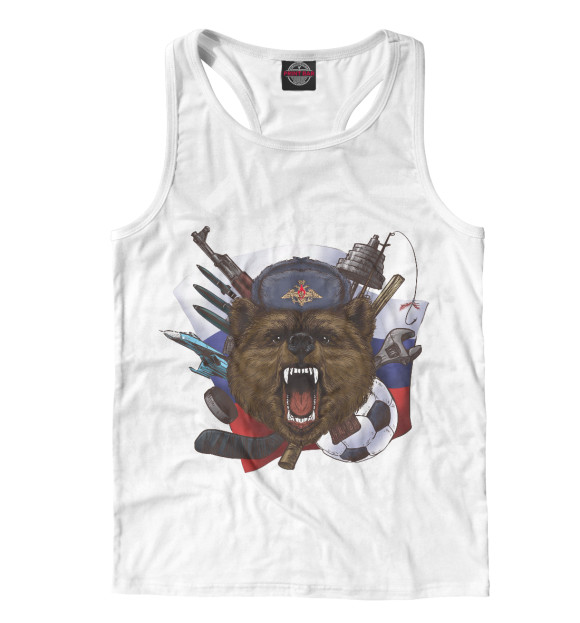 Мужская майка-борцовка с изображением Русский медведь цвета Белый