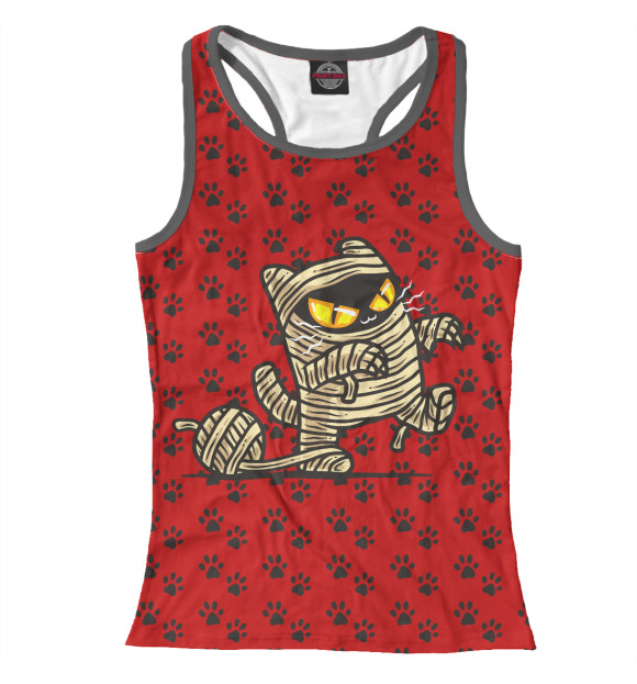 Женская майка-борцовка с изображением Кот мумия цвета Белый