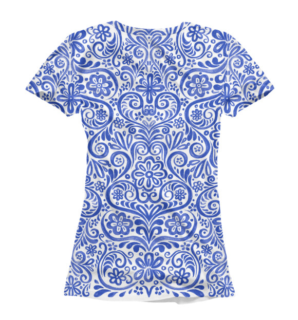 Женская футболка с изображением Узор в стиле Гжель цвета Белый