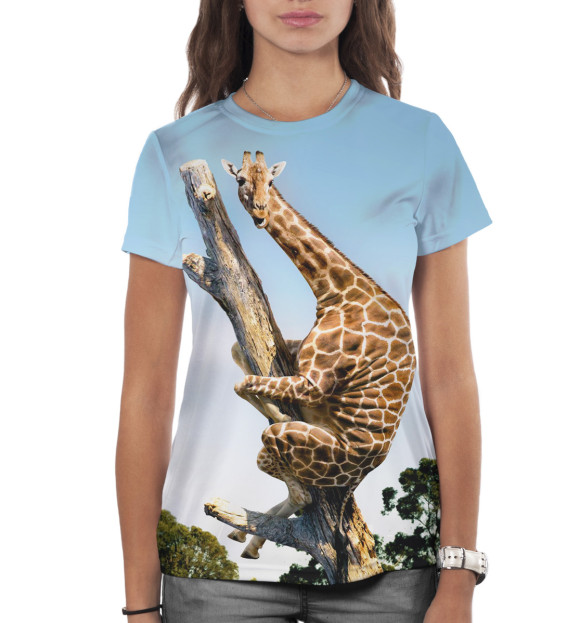 Женская футболка с изображением Жираф на дереве цвета Белый
