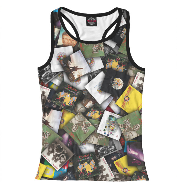 Женская майка-борцовка с изображением Queen. Дискография цвета Белый