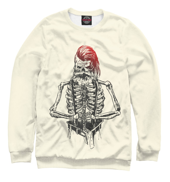 Мужской свитшот с изображением Скелет-хипстер цвета Белый
