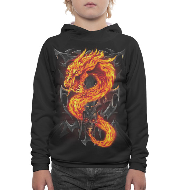 Худи для мальчика с изображением Огненный дракон цвета Белый