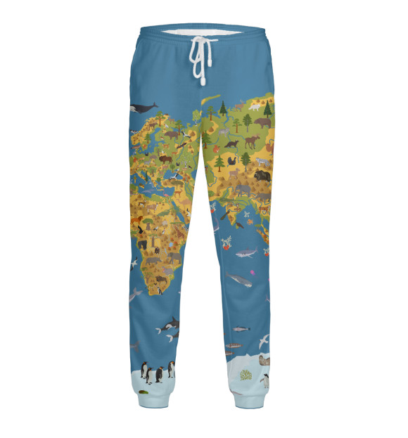 Мужские спортивные штаны с изображением Карта мира цвета Белый