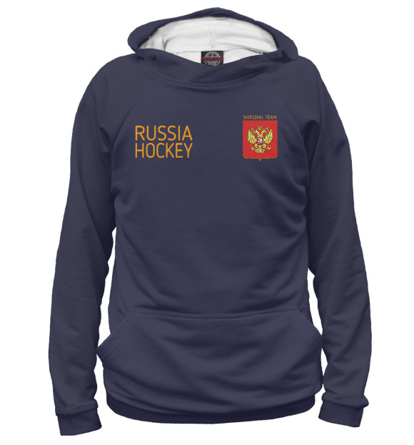 Мужское худи с изображением Russia hockey цвета Белый