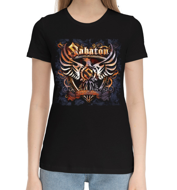 Женская хлопковая футболка с притом Sabaton цвета Черный Женская хлопковая футболка с изображением Sabaton цвета Черный