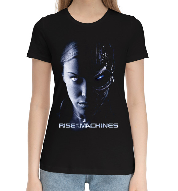 Женская хлопковая футболка с изображением Восстание машин цвета Черный