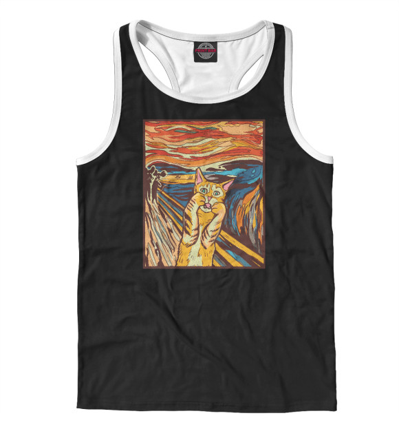 Мужская майка-борцовка с изображением Крик кота Мунк пародия цвета Белый