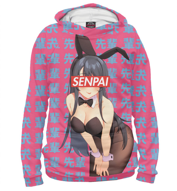 Мужское худи с изображением Senpai цвета Белый