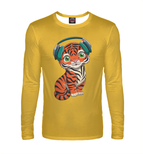 Мужской лонгслив с изображением Music Tiger цвета Белый