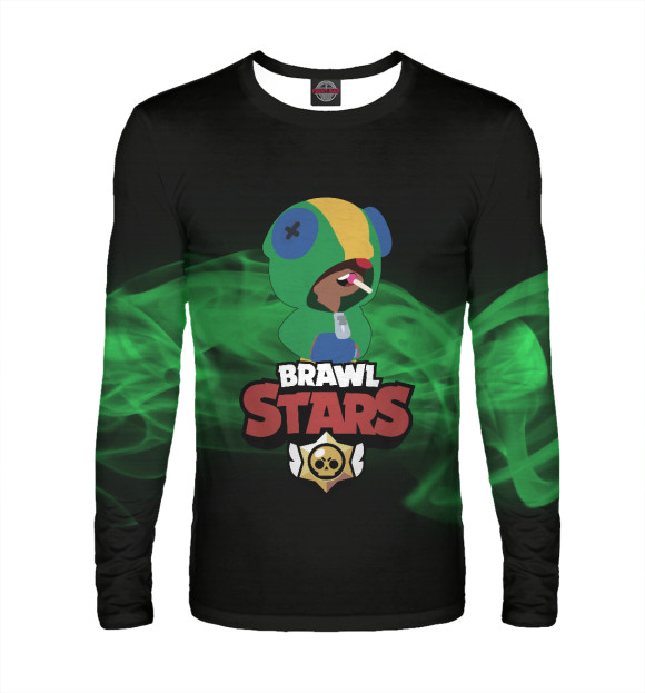Мужской лонгслив с притом Brawl Stars:Leon цвета Белый Мужской лонгслив с изображением Brawl Stars:Leon цвета Белый