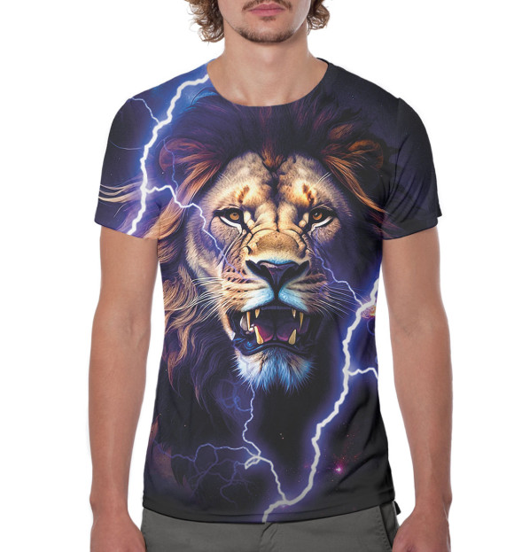 Мужская футболка с изображением Лев цвета Белый