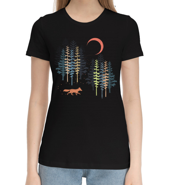 Женская хлопковая футболка с изображением Moon Forest цвета Черный