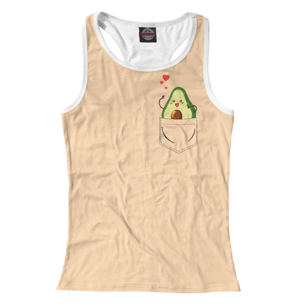 Женская майка-борцовка с изображением Авокадо в кармашке цвета Белый