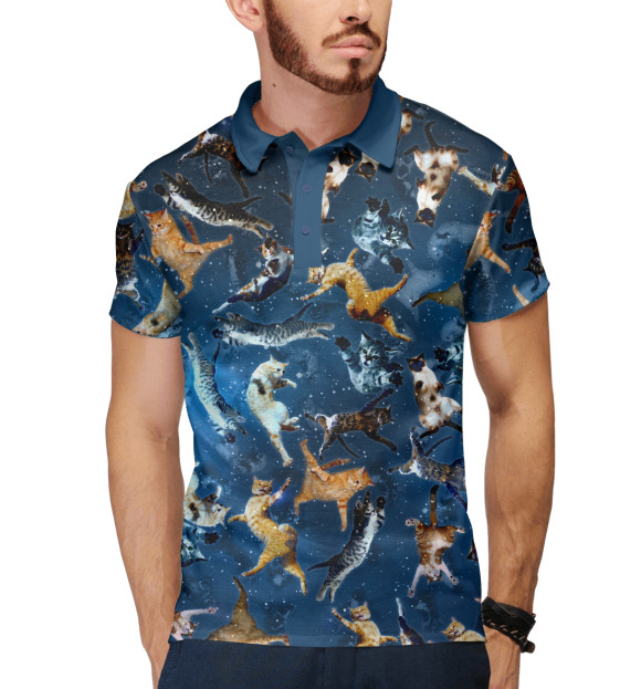 Мужское поло с притом Космические коты цвета Белый Мужское поло с изображением Космические коты цвета Белый