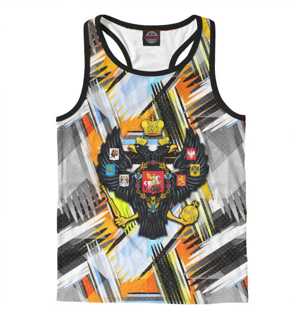 Мужская майка-борцовка с изображением Герб РФ + colorise цвета Белый