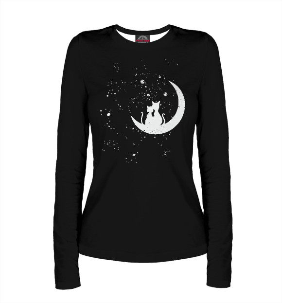 Женский лонгслив с притом Space Cats цвета Белый Женский лонгслив с изображением Space Cats цвета Белый