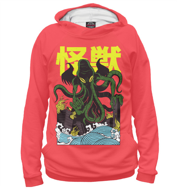 Женское худи с изображением Japanese Cthulhu цвета Белый