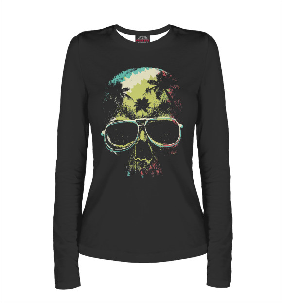 Женский лонгслив с изображением Тропический череп цвета Белый