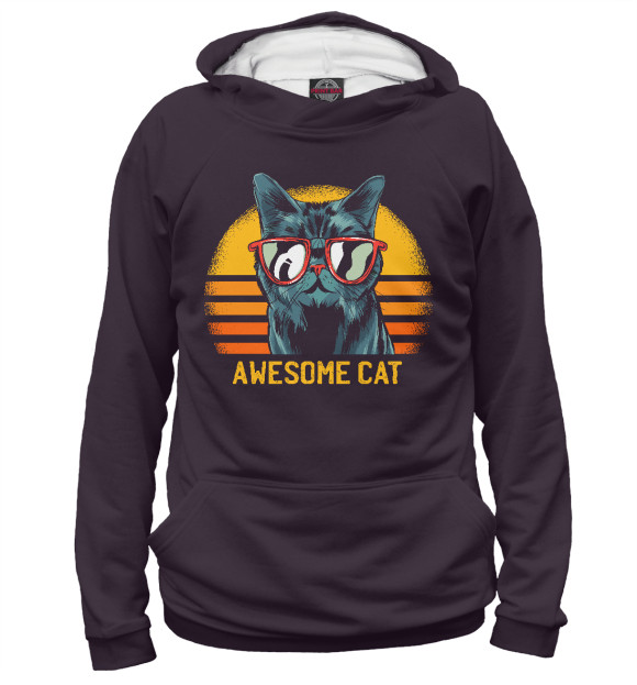 Женское худи с изображением Awesome cat цвета Белый