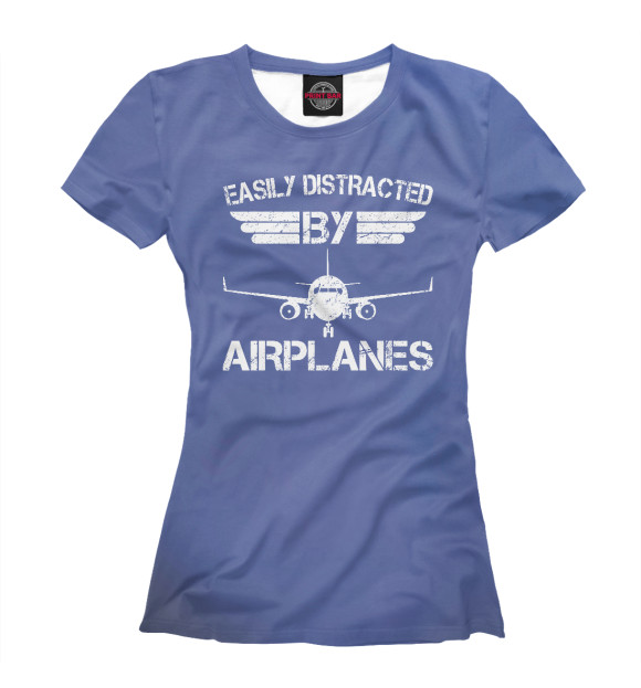 Женская футболка с изображением Easily Distracted By Airpla цвета Белый