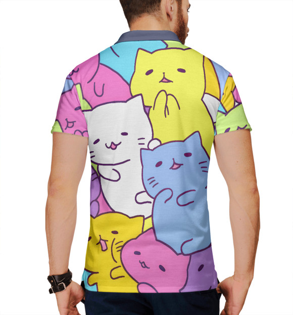 Мужское поло с притом Милые котики цвета Белый Мужское поло с изображением Милые котики цвета Белый