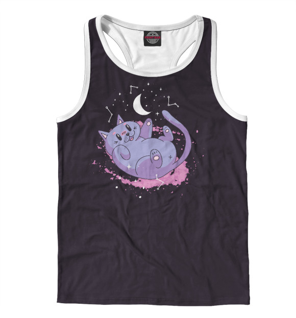 Мужская майка-борцовка с изображением Cute space cat цвета Белый