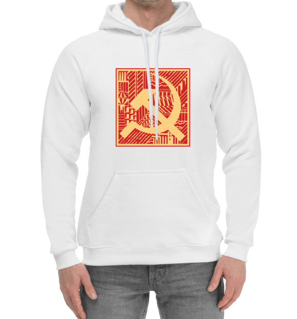 Мужской хлопковый худи с изображением СССР цвета Белый