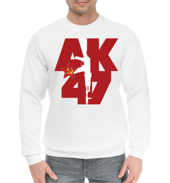 Мужской хлопковый свитшот с изображением АК 47 цвета Белый